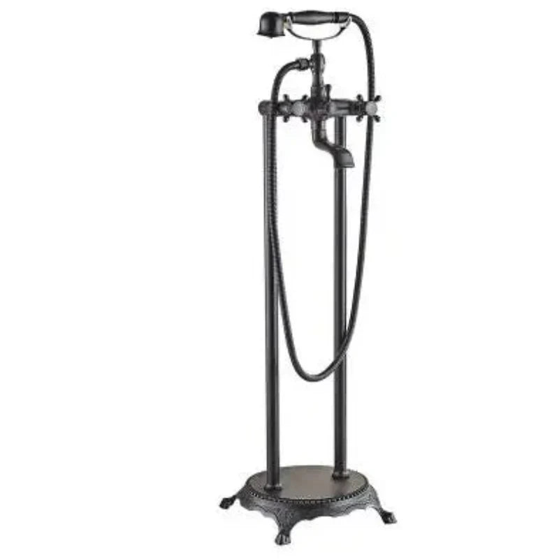 Robinet de baignoire autoportant en laiton antique avec ensemble mitigeur et douchette