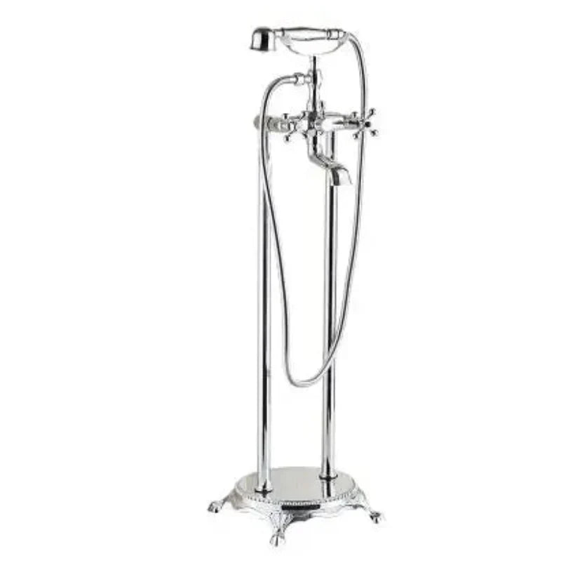 Robinet de baignoire autoportant en laiton antique avec ensemble mitigeur et douchette