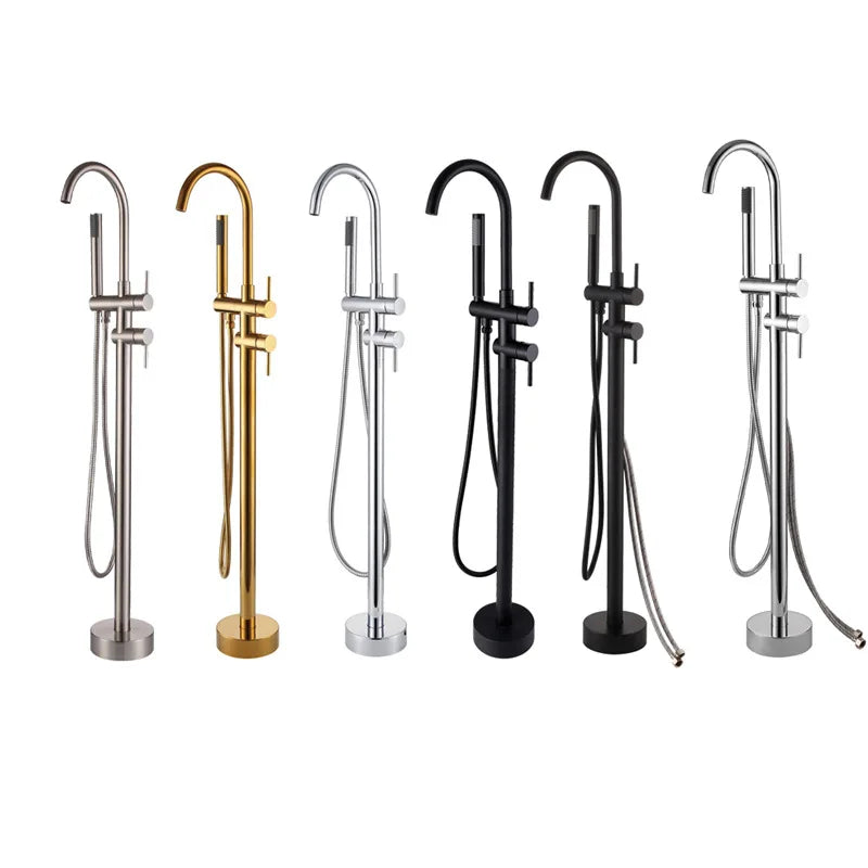 Robinet de remplissage de baignoire sur pied en laiton antique avec douchette