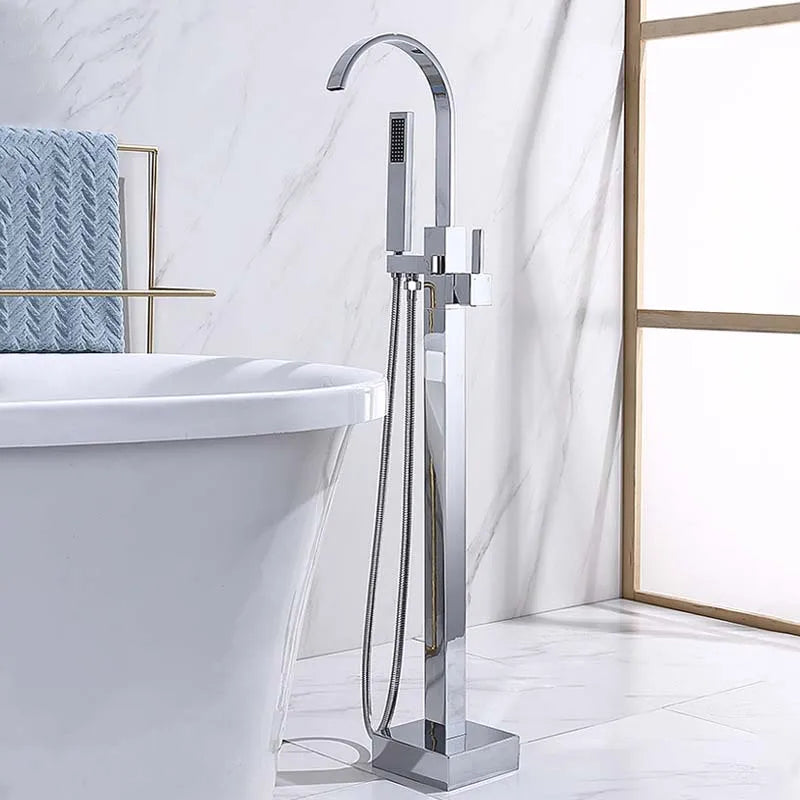 Robinet de remplissage de baignoire sur pied en laiton antique avec douchette