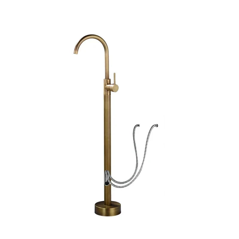 Robinet de remplissage de baignoire sur pied en laiton antique avec douchette