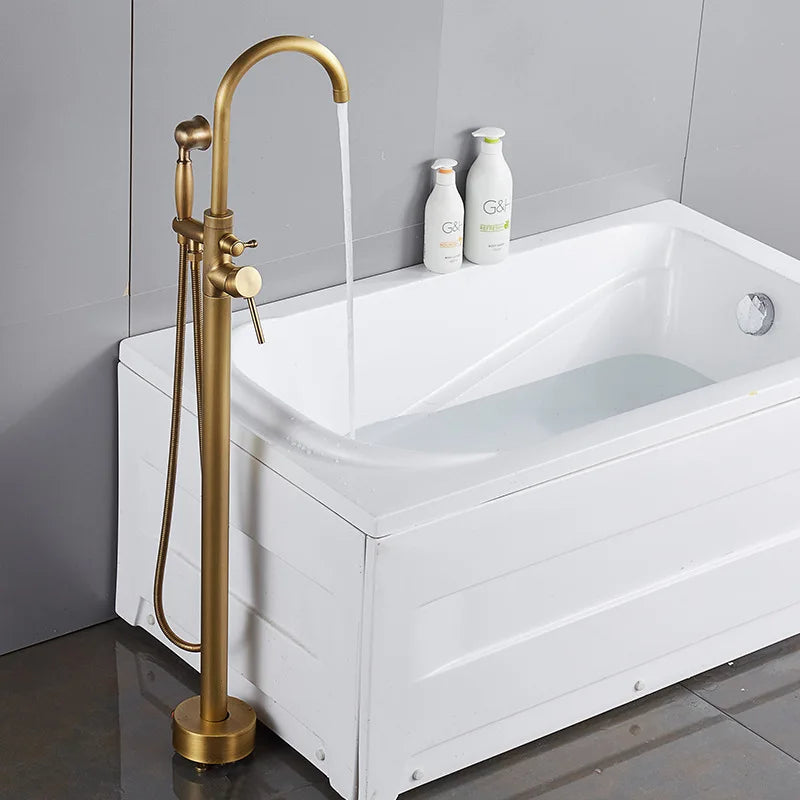 Robinet de remplissage de baignoire sur pied en laiton antique avec douchette