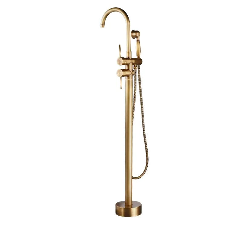 Robinet de remplissage de baignoire sur pied en laiton antique avec douchette