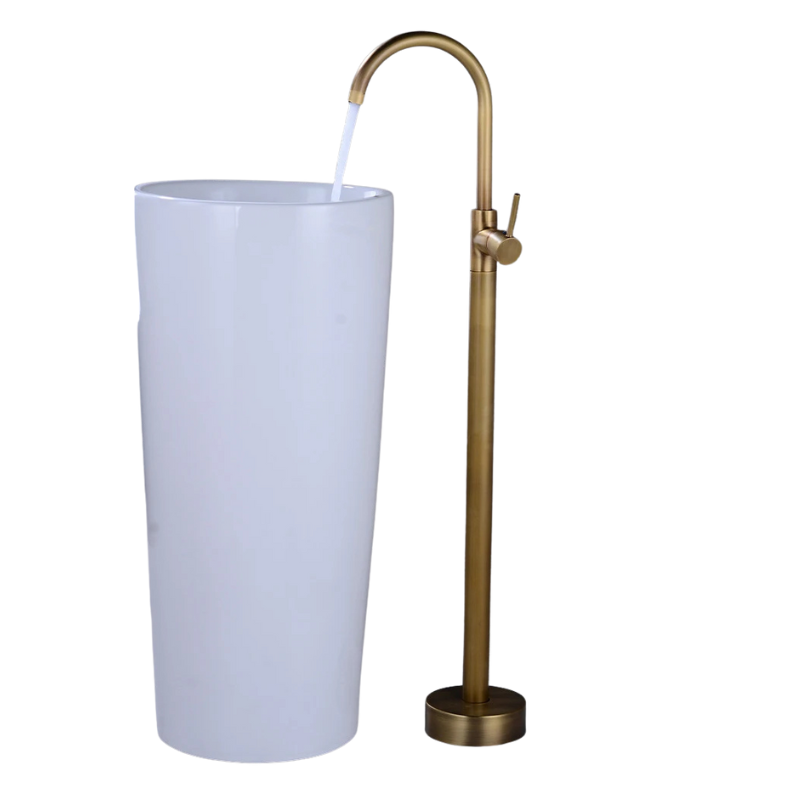 Robinet de remplissage de baignoire sur pied en laiton antique avec douchette