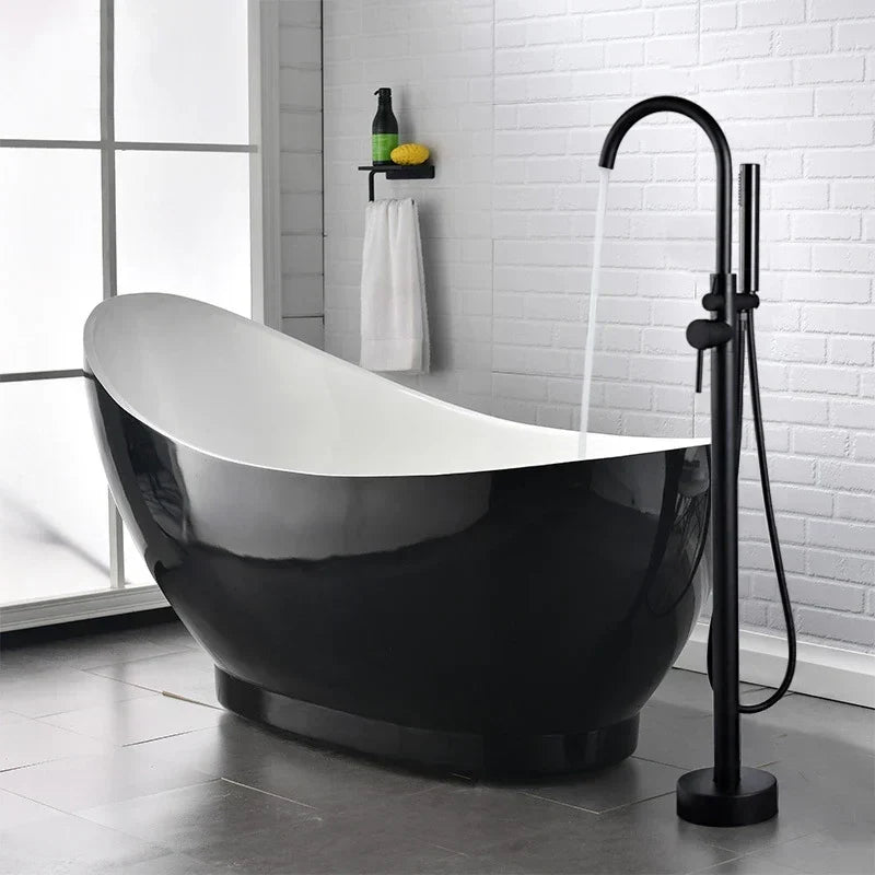Robinet de remplissage de baignoire sur pied en laiton antique avec douchette