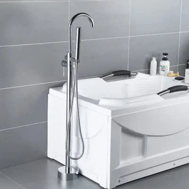 Robinet de remplissage de baignoire sur pied en laiton antique avec douchette