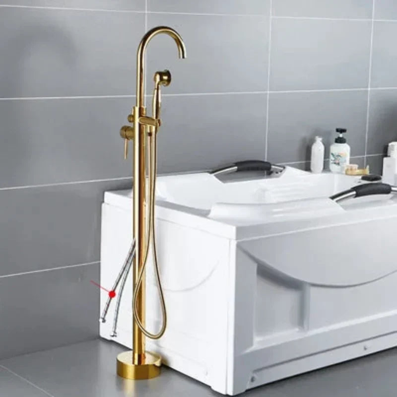 Robinet de remplissage de baignoire sur pied en laiton antique avec douchette