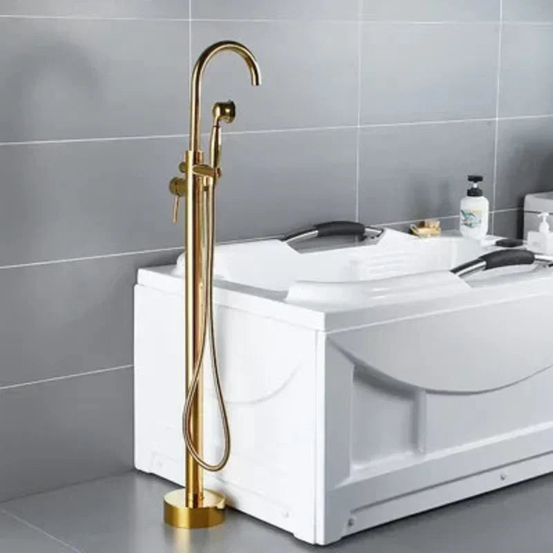 Robinet de remplissage de baignoire sur pied en laiton antique avec douchette