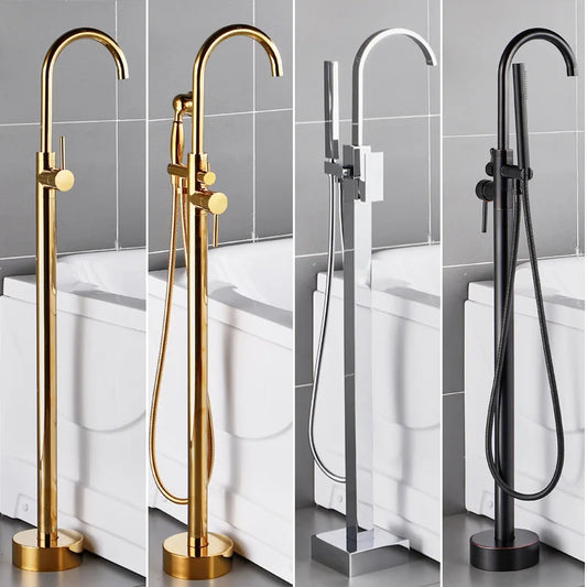 Robinet de remplissage de baignoire sur pied en laiton antique avec douchette