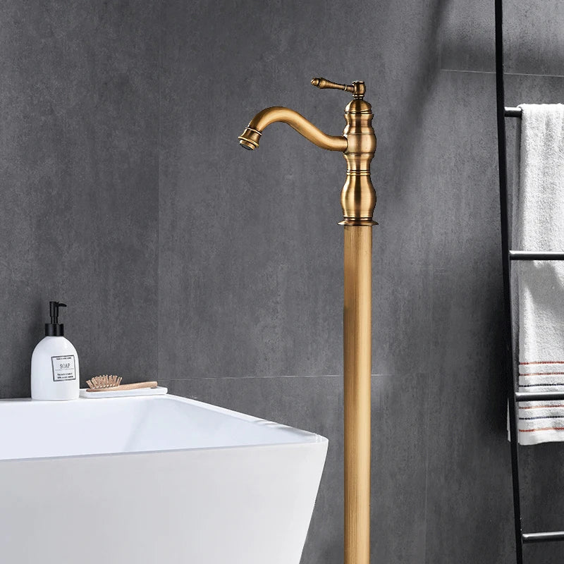 Robinet de douche de baignoire sur pied en laiton antique, à poignée unique