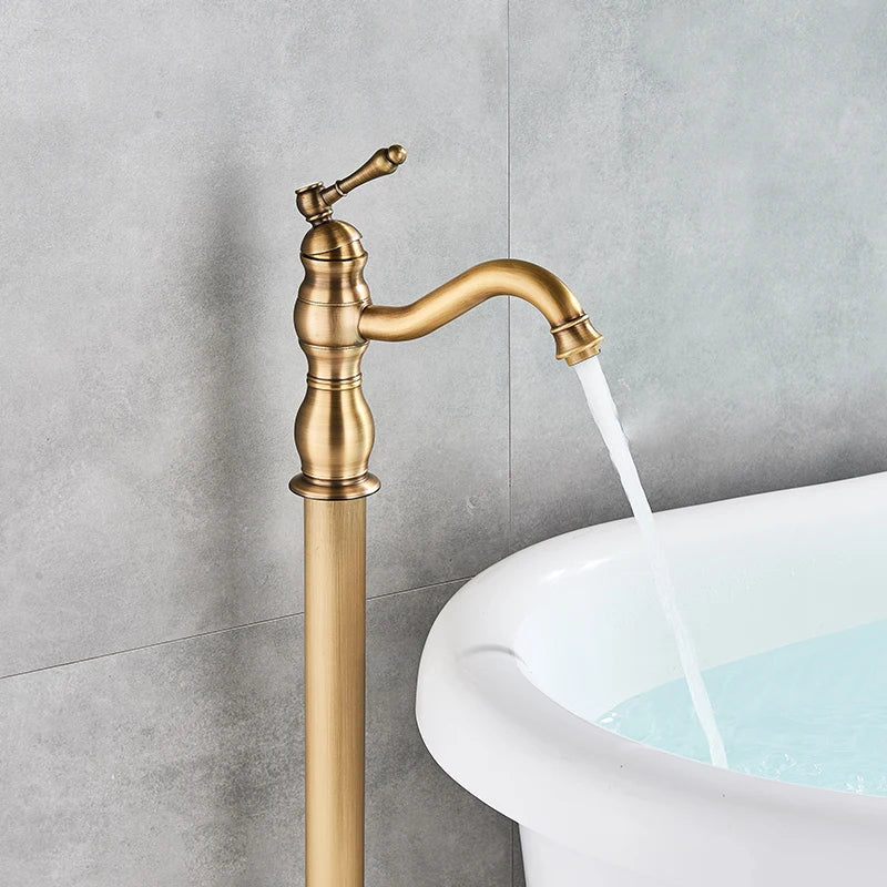 Robinet de douche de baignoire sur pied en laiton antique, à poignée unique