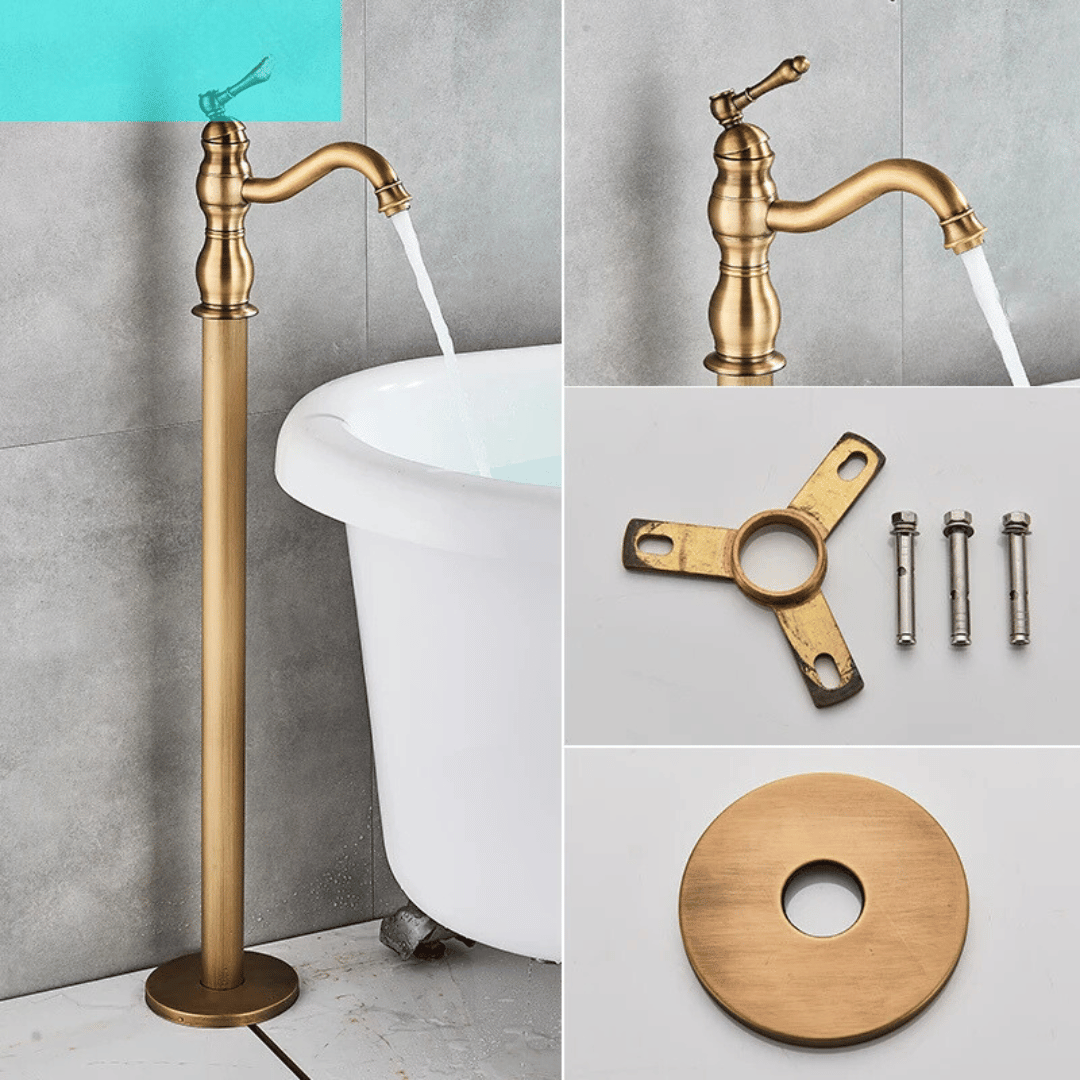 Robinet de douche de baignoire sur pied en laiton antique, à poignée unique
