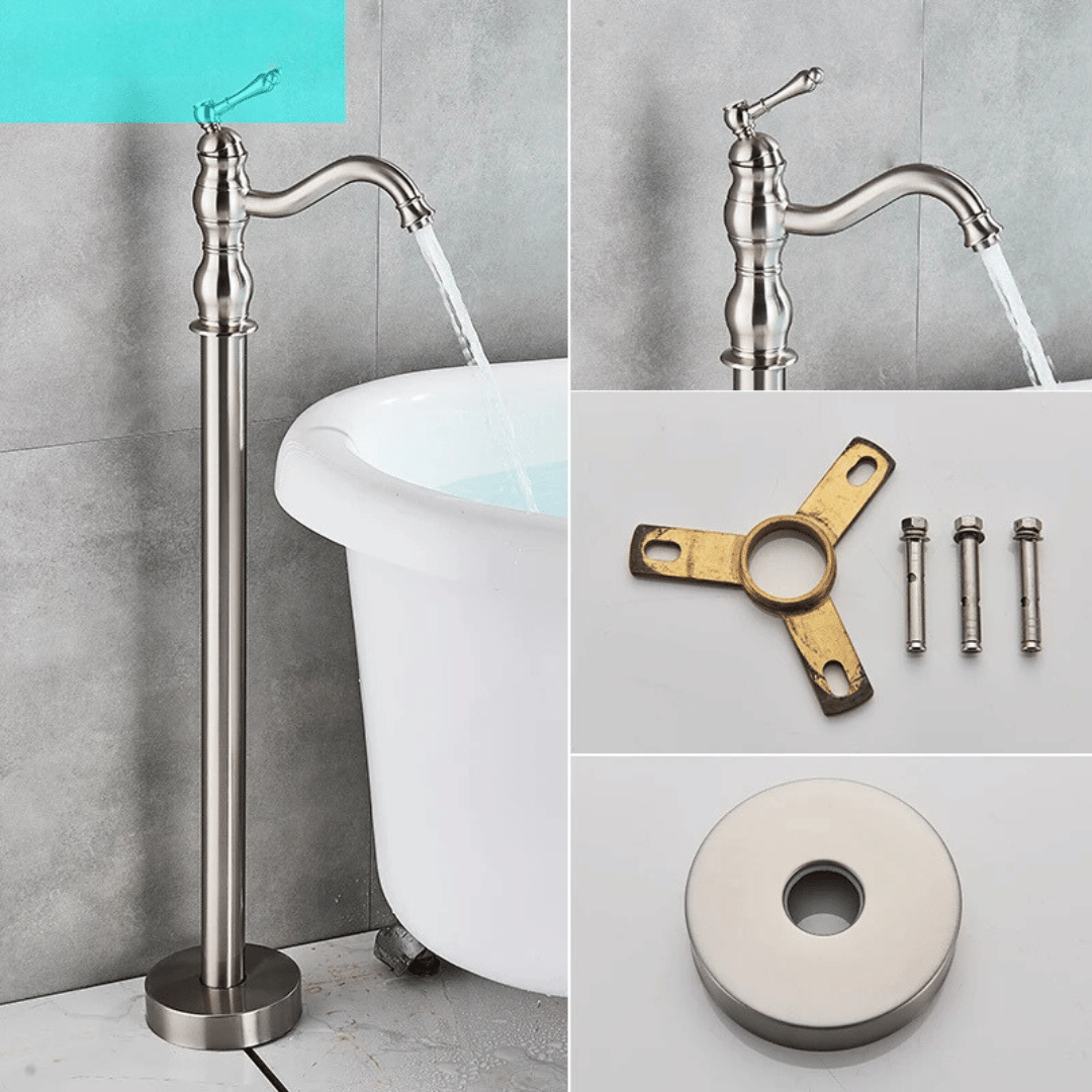 Robinet de douche de baignoire sur pied en laiton antique, à poignée unique