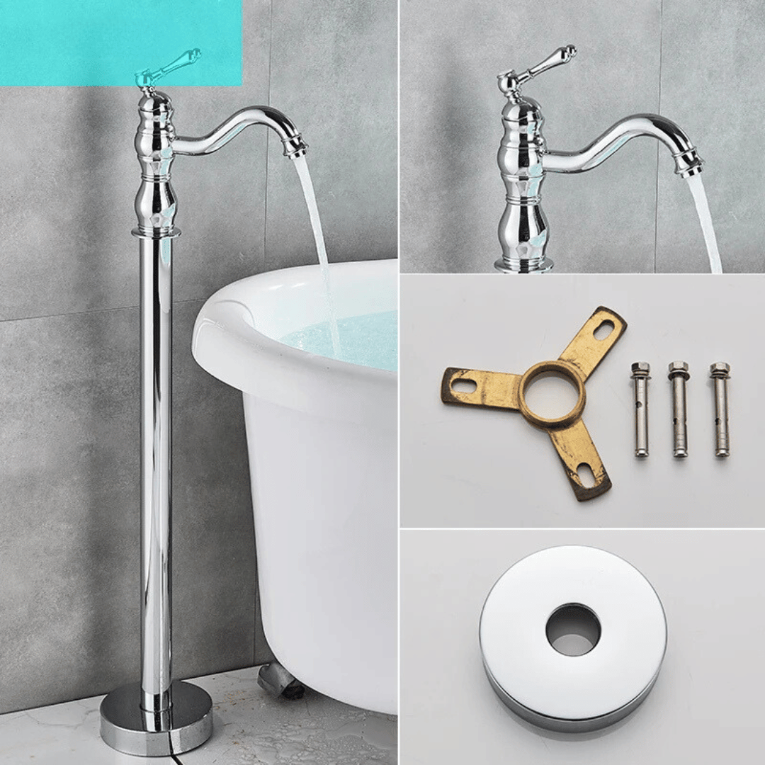 Robinet de douche de baignoire sur pied en laiton antique, à poignée unique