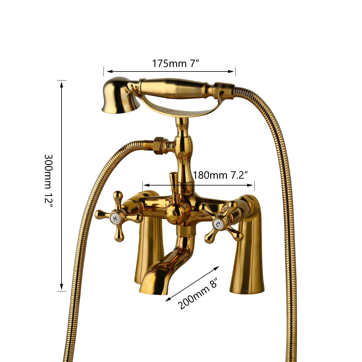Ensemble de robinet de douche pour baignoire en laiton antique avec mitigeur à deux poignées