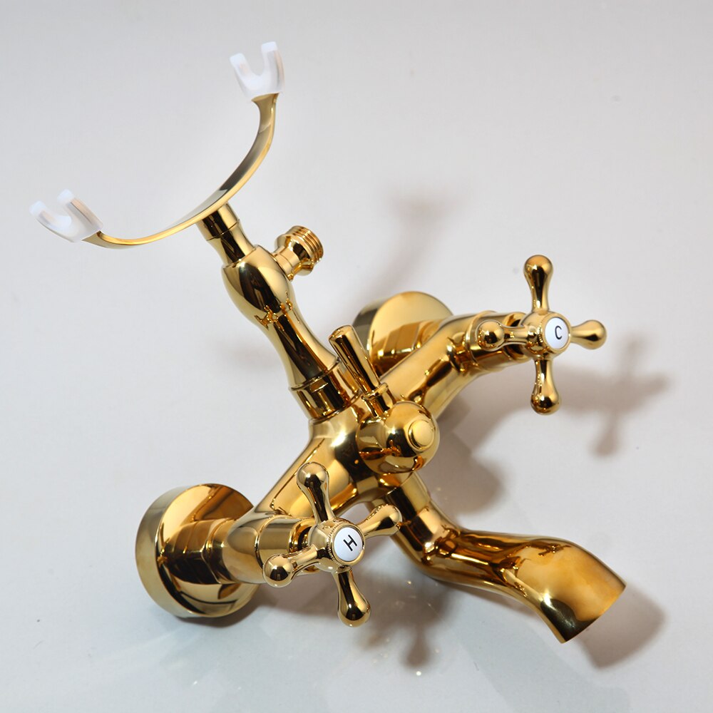 Ensemble de robinet de douche pour baignoire en laiton antique avec mitigeur à deux poignées