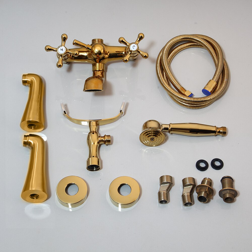 Ensemble de robinet de douche pour baignoire en laiton antique avec mitigeur à deux poignées
