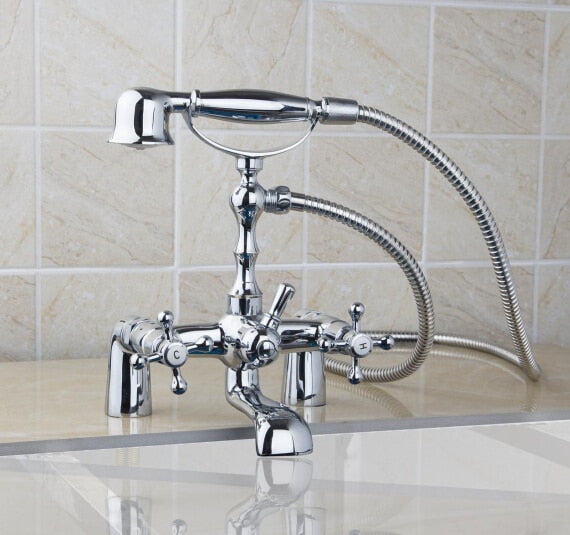 Ensemble de robinet de douche pour baignoire en laiton antique avec mitigeur à deux poignées