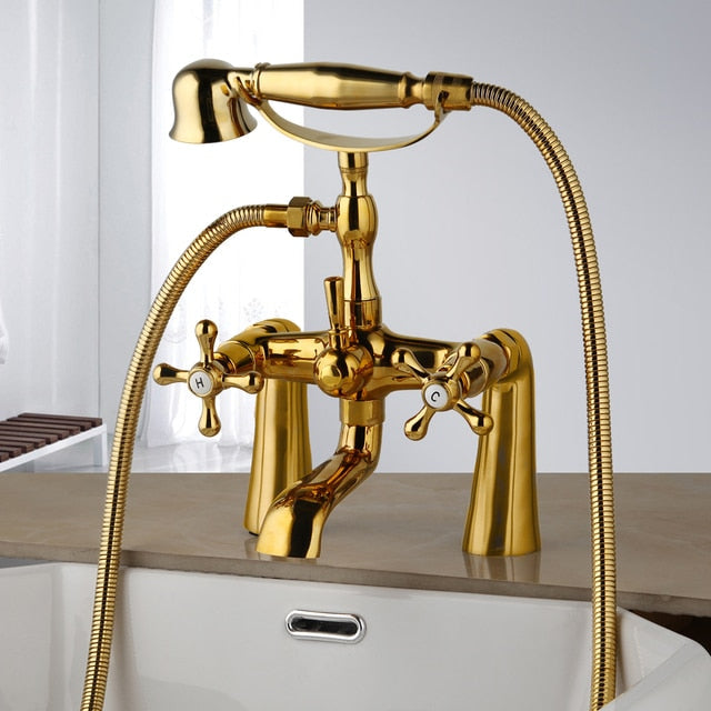 Ensemble de robinet de douche pour baignoire en laiton antique avec mitigeur à deux poignées