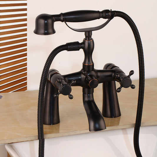 Ensemble de robinet de douche pour baignoire en laiton antique avec mitigeur à deux poignées