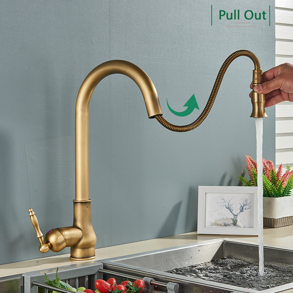 Mitigeur de cuisine antique en nickel brossé avec bec extractible