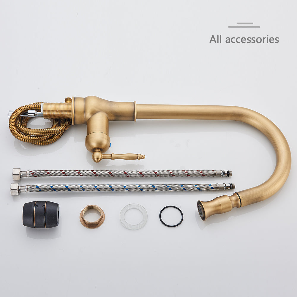Mitigeur de cuisine antique en nickel brossé avec bec extractible