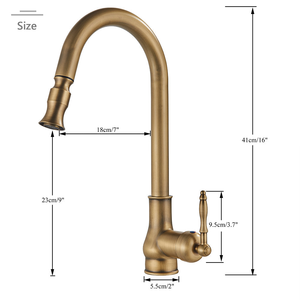 Mitigeur de cuisine antique en nickel brossé avec bec extractible