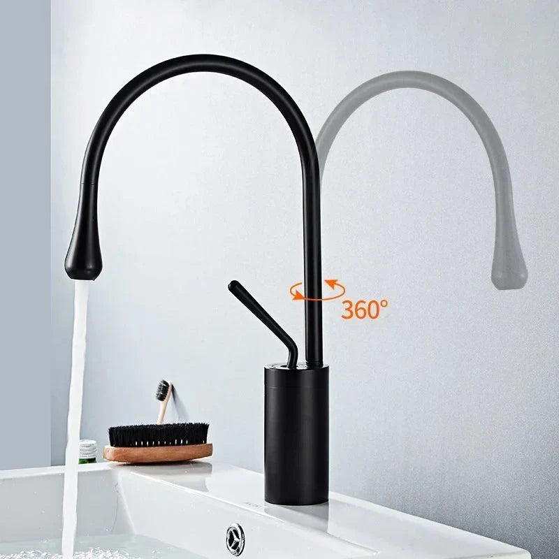 Robinet de lavabo moderne en laiton, mitigeur monocommande avec bec pivotant à 360° pour salle de bains