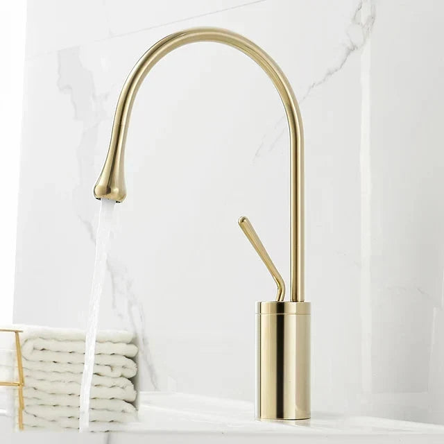 Robinet de lavabo moderne en laiton, mitigeur monocommande avec bec pivotant à 360° pour salle de bains