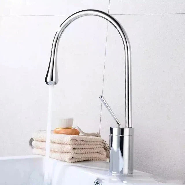 Robinet de lavabo moderne en laiton, mitigeur monocommande avec bec pivotant à 360° pour salle de bains