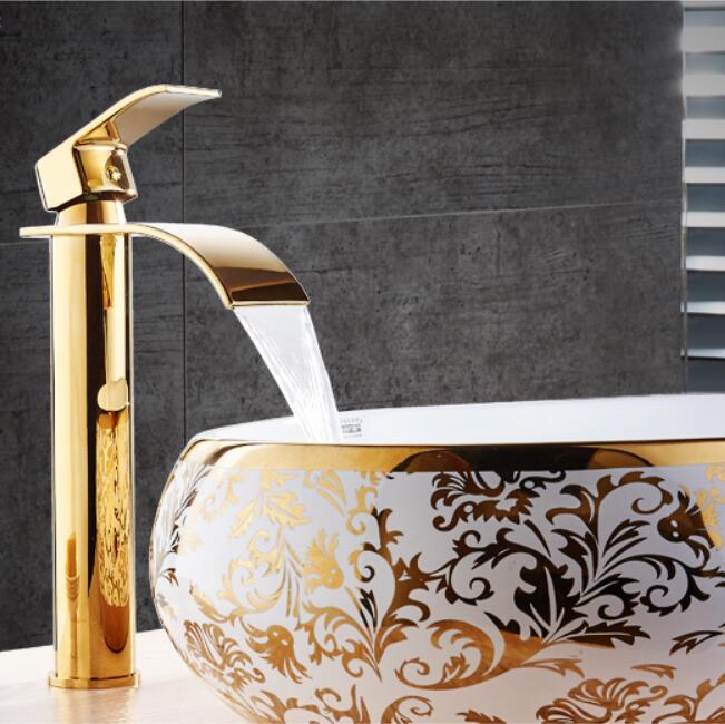 Robinet de lavabo contemporain en laiton à effet cascade, mitigeur de salle de bains à poignée unique