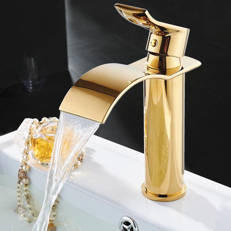 Robinet de lavabo contemporain en laiton à effet cascade, mitigeur de salle de bains à poignée unique