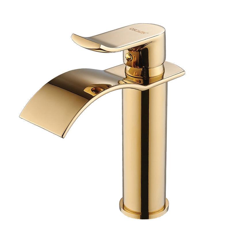 Robinet de lavabo contemporain en laiton à effet cascade, mitigeur de salle de bains à poignée unique