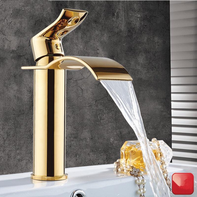 Robinet de lavabo contemporain en laiton à effet cascade, mitigeur de salle de bains à poignée unique