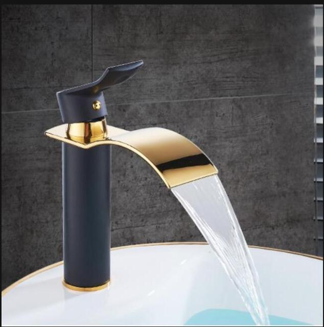 Robinet de lavabo contemporain en laiton à effet cascade, mitigeur de salle de bains à poignée unique