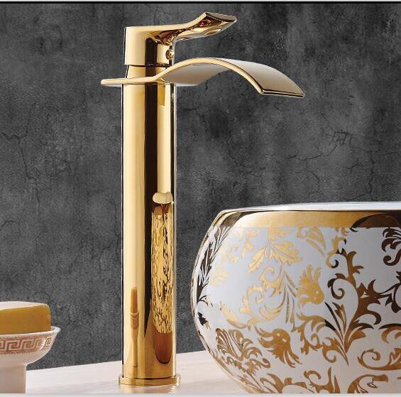 Robinet de lavabo contemporain en laiton à effet cascade, mitigeur de salle de bains à poignée unique