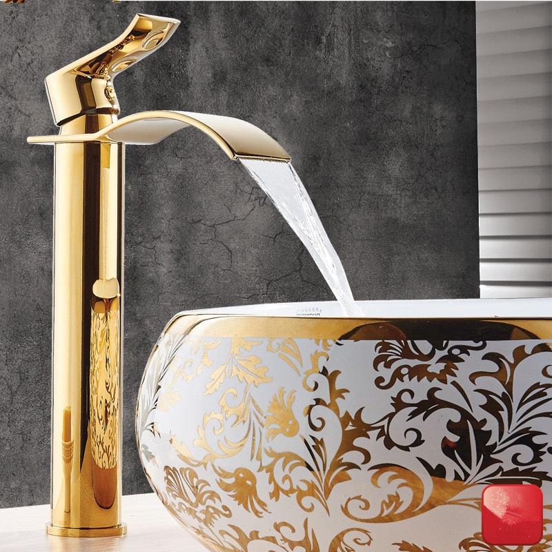 Robinet de lavabo contemporain en laiton à effet cascade, mitigeur de salle de bains à poignée unique