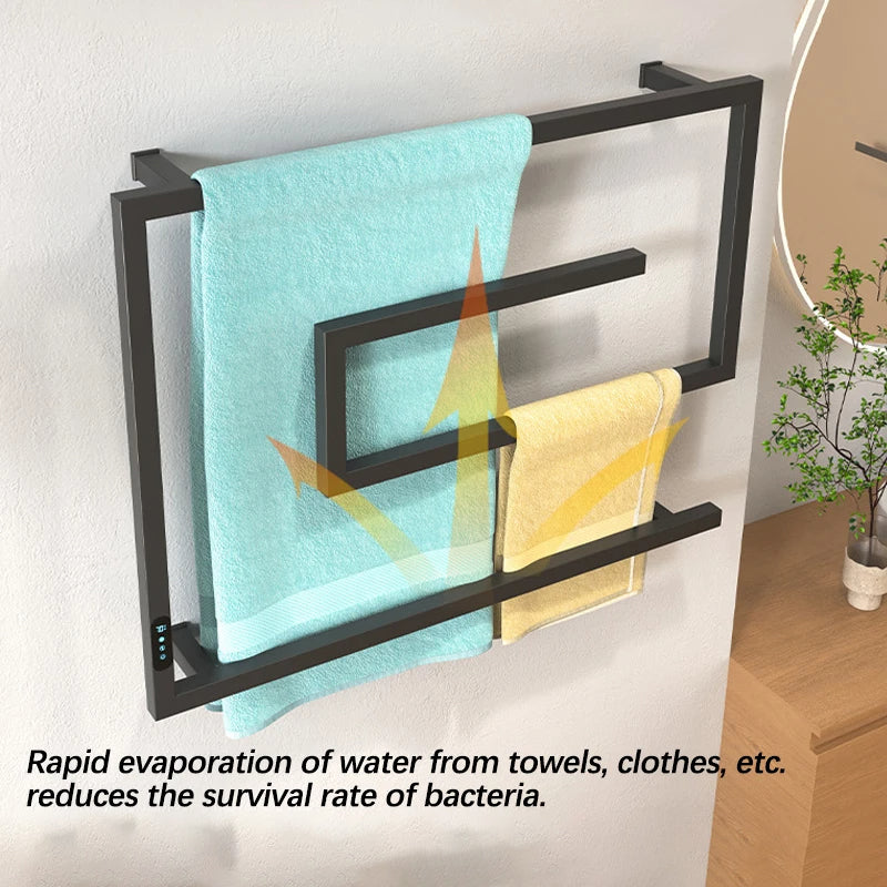 Porte-serviettes chauffant électrique mural avec commande tactile intelligente pour salle de bains