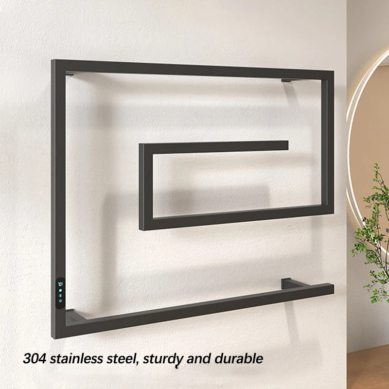 Porte-serviettes chauffant électrique mural avec commande tactile intelligente pour salle de bains