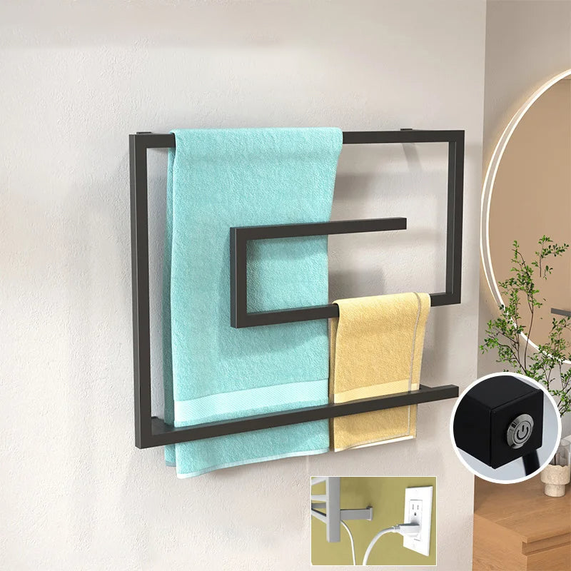 Porte-serviettes chauffant électrique mural avec commande tactile intelligente pour salle de bains
