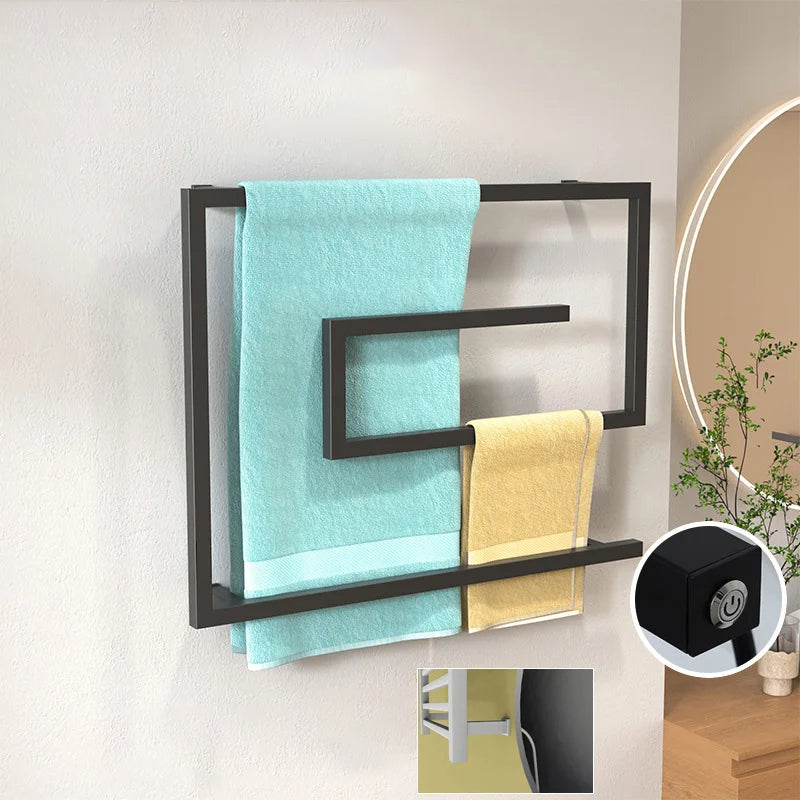 Porte-serviettes chauffant électrique mural avec commande tactile intelligente pour salle de bains