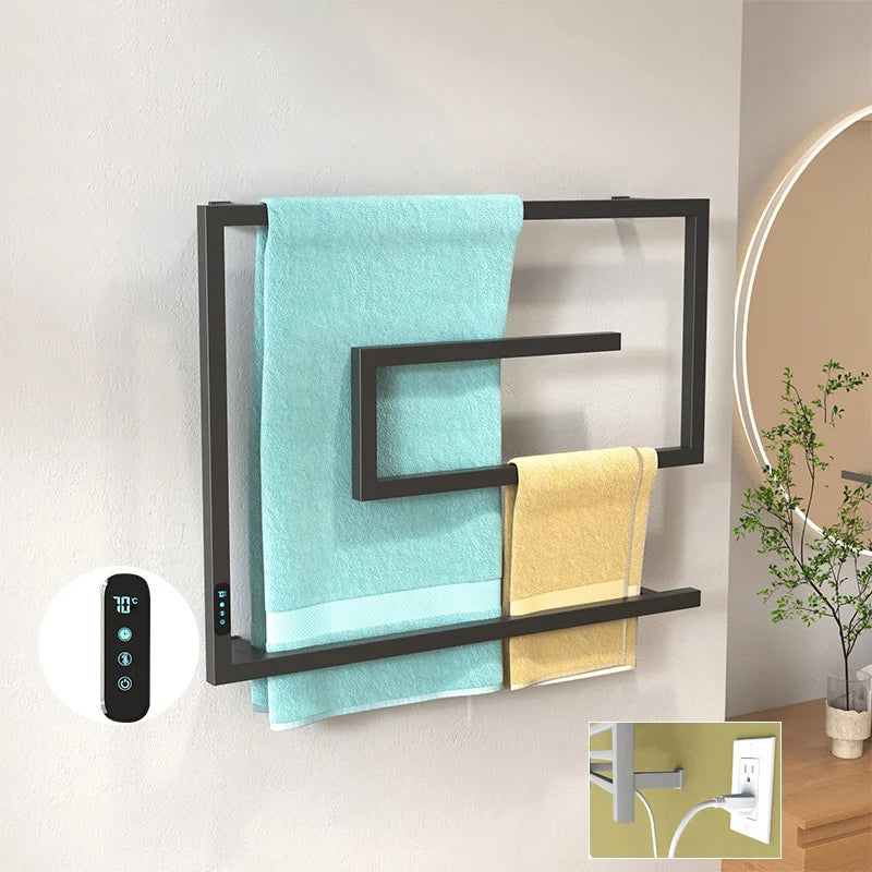 Porte-serviettes chauffant électrique mural avec commande tactile intelligente pour salle de bains