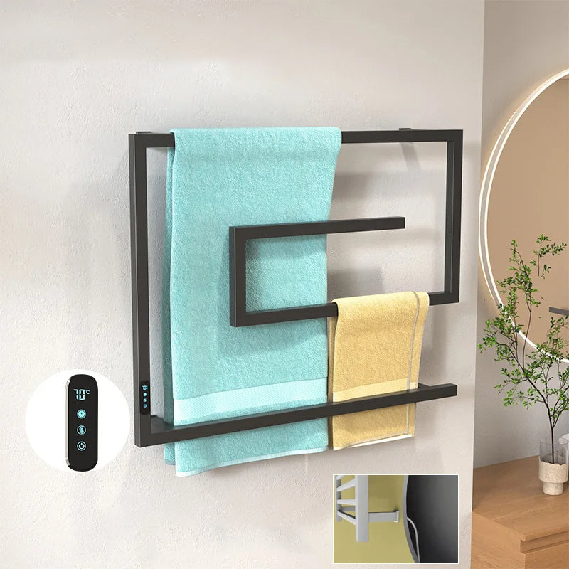 Porte-serviettes chauffant électrique mural avec commande tactile intelligente pour salle de bains