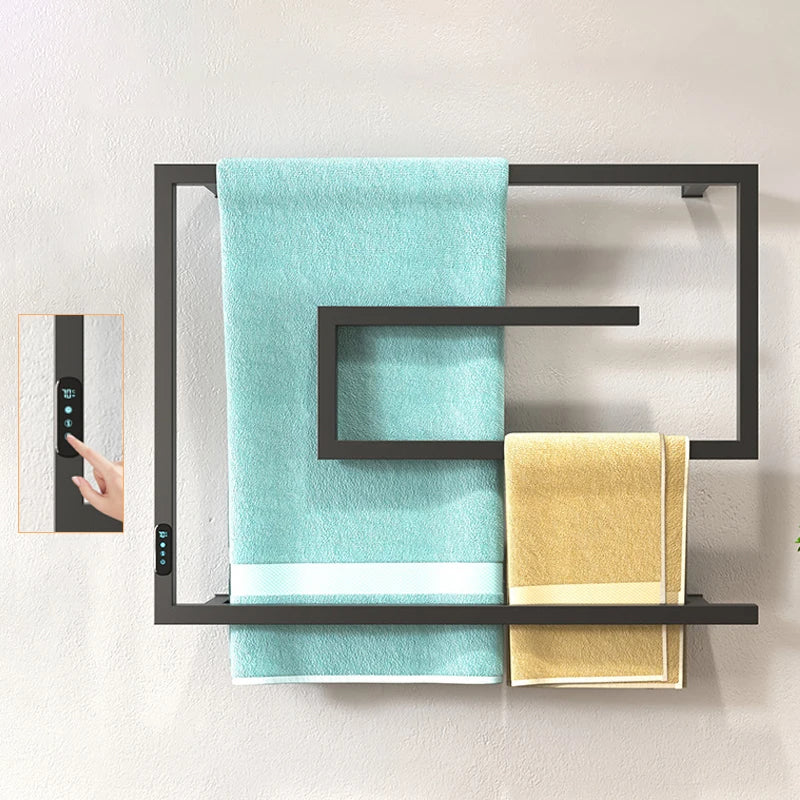 Porte-serviettes chauffant électrique mural avec commande tactile intelligente pour salle de bains