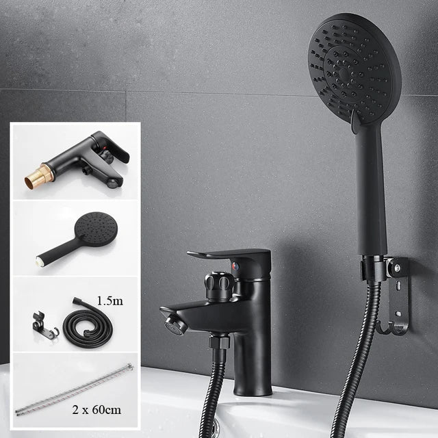 Robinet de lavabo de salle de bains Index Bath à monocommande avec pommeau de douche