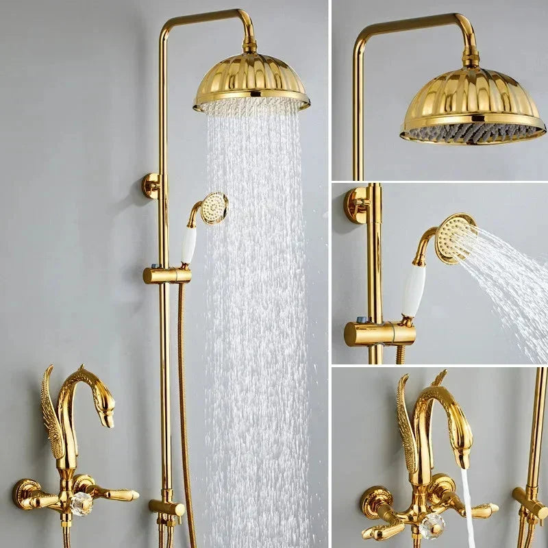 Ensemble de robinet de douche moderne pour salle de bains, modèle cygne, avec mitigeur à effet pluie