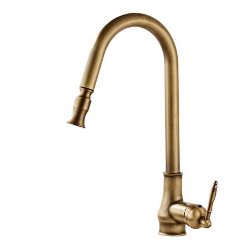 Robinet de cuisine en laiton avec douchette extractible, bec pivotant à 360 degrés et finition polie