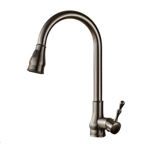 Robinet de cuisine en laiton avec douchette extractible, bec pivotant à 360 degrés et finition polie