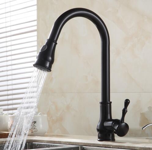 Robinet de cuisine en laiton avec douchette extractible, bec pivotant à 360 degrés et finition polie