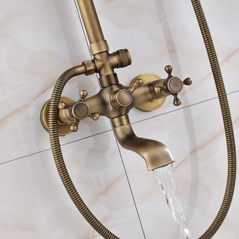 Ensemble de douche et de robinet de baignoire mural en laiton antique avec barre coulissante